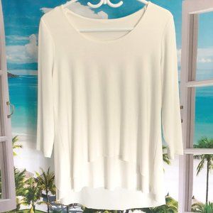 White Layered Blouse, Size large, Tiered Smooth Classy Ladies Top, Dressy